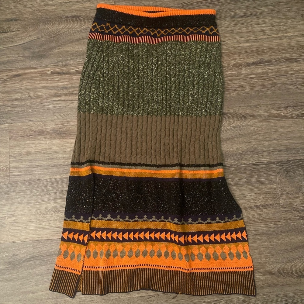 BlankLondon | Anthropologie | Slim Knit Patterned Midi Skirt Medium Western Boho - Picture 3 of 6